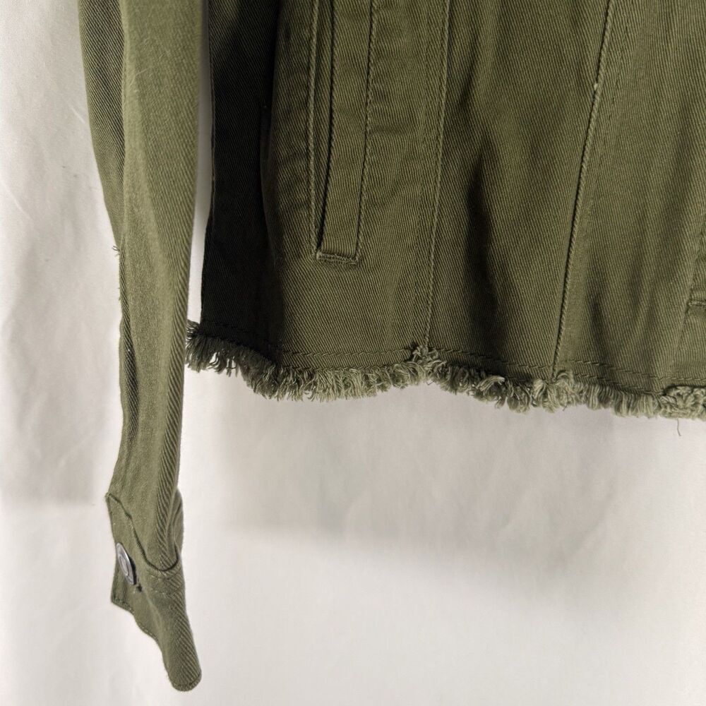 New Baccini Twill Jacket Women's Medium Green Fringe Hem Button Up Long Sleeve - Picture 8 of 11